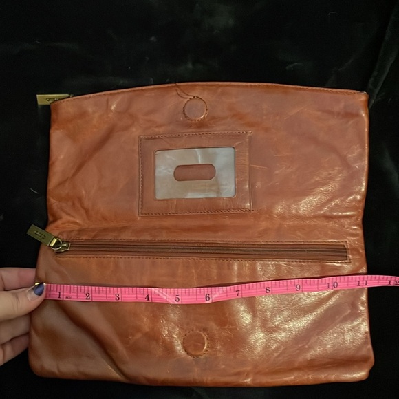 HOBO International Brown Leather Bow Buckle Detail Fold Over Clutch Purse - Picture 15 of 17